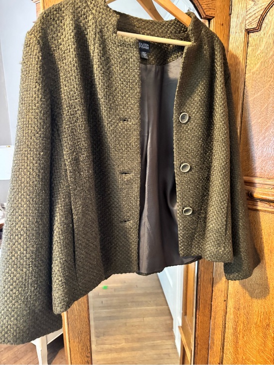 Eileen Fisher Jackets & Blazers - Eileen Fisher Olive Textured Wool Collarless Jacket